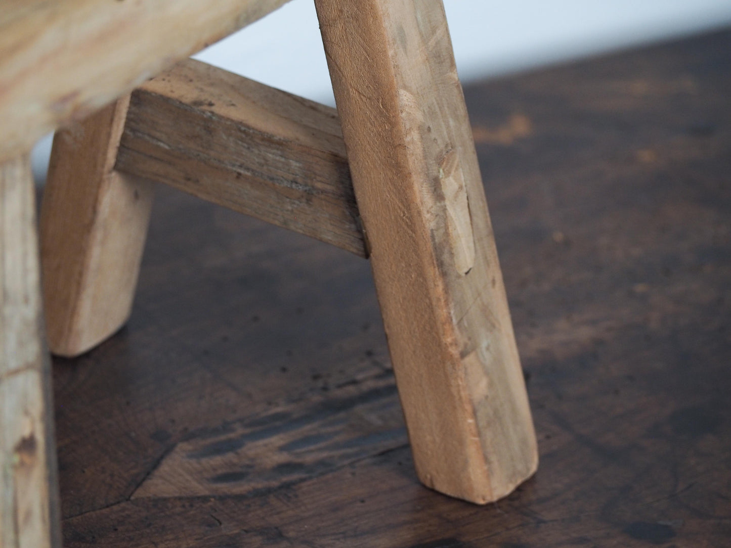 Antique Vintage Small Elm Rustic Wooden Farmhouse Stool / Milking Stool