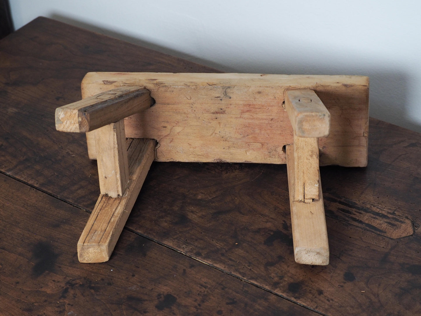 Antique Vintage Small Elm Rustic Wooden Farmhouse Stool / Milking Stool