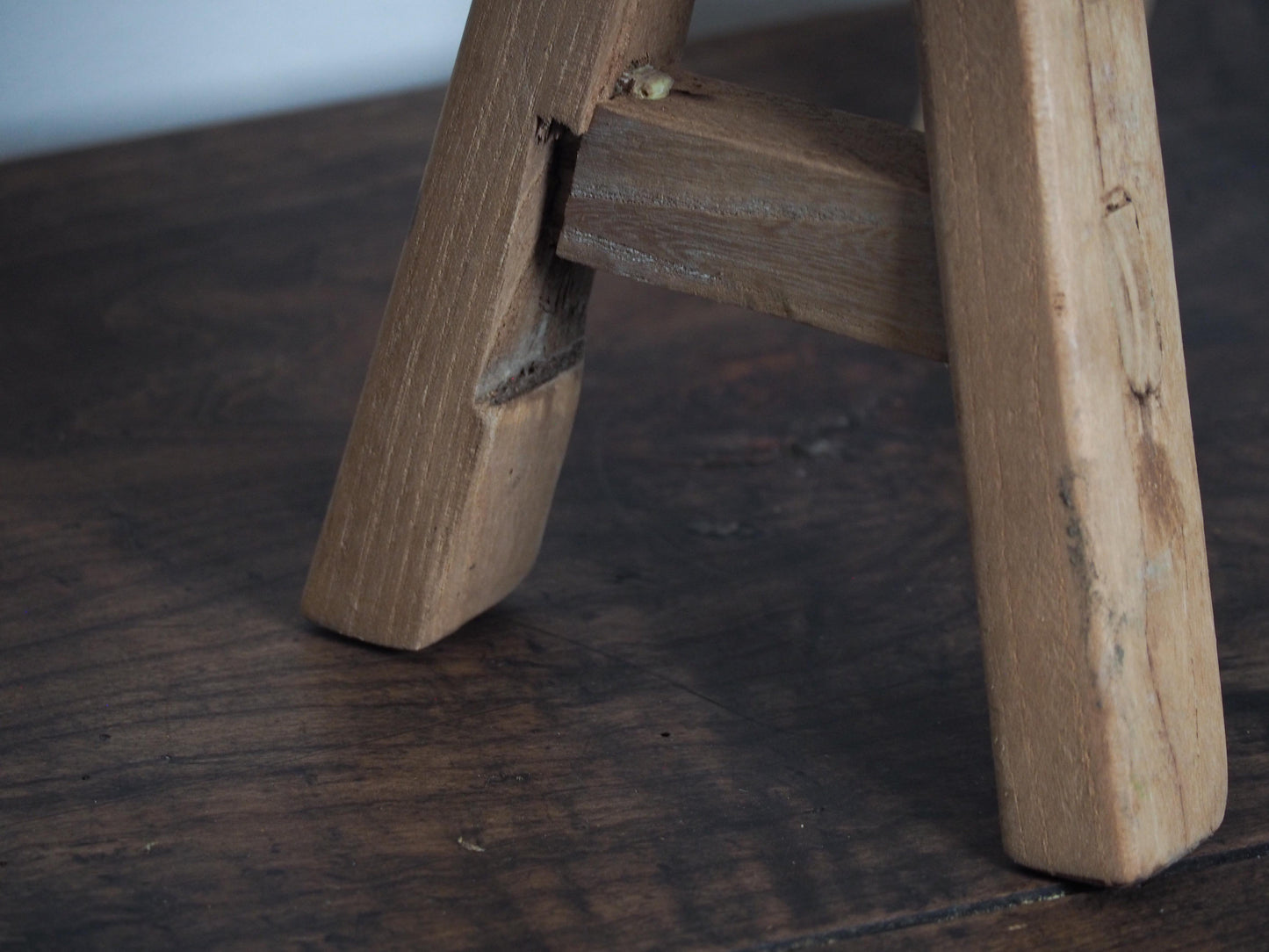 Antique Vintage Small Elm Rustic Wooden Farmhouse Stool / Milking Stool