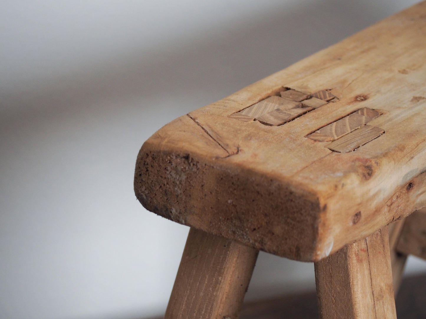 Antique Vintage Small Elm Rustic Wooden Farmhouse Stool / Milking Stool