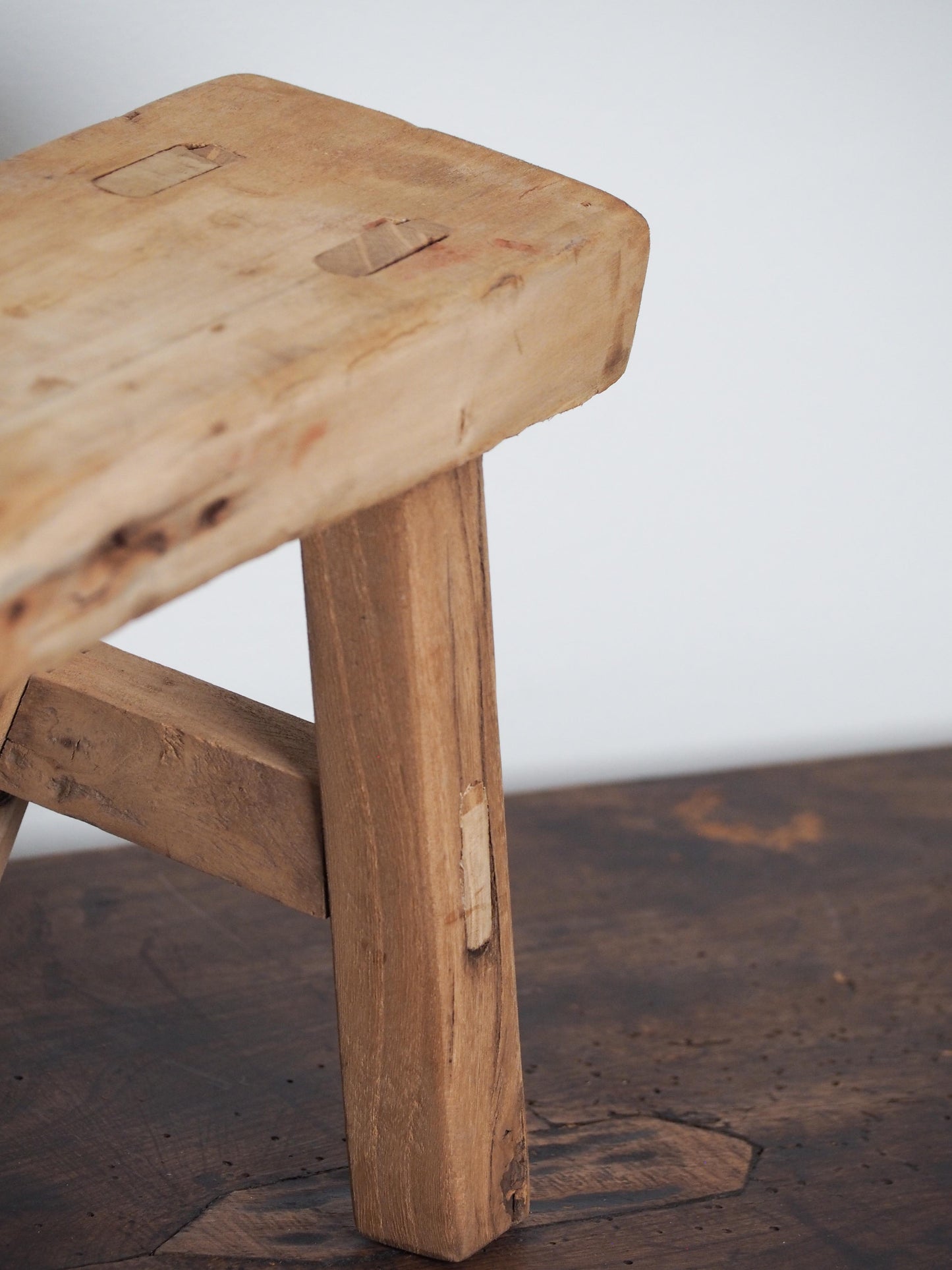 Antique Vintage Small Elm Rustic Wooden Farmhouse Stool / Milking Stool