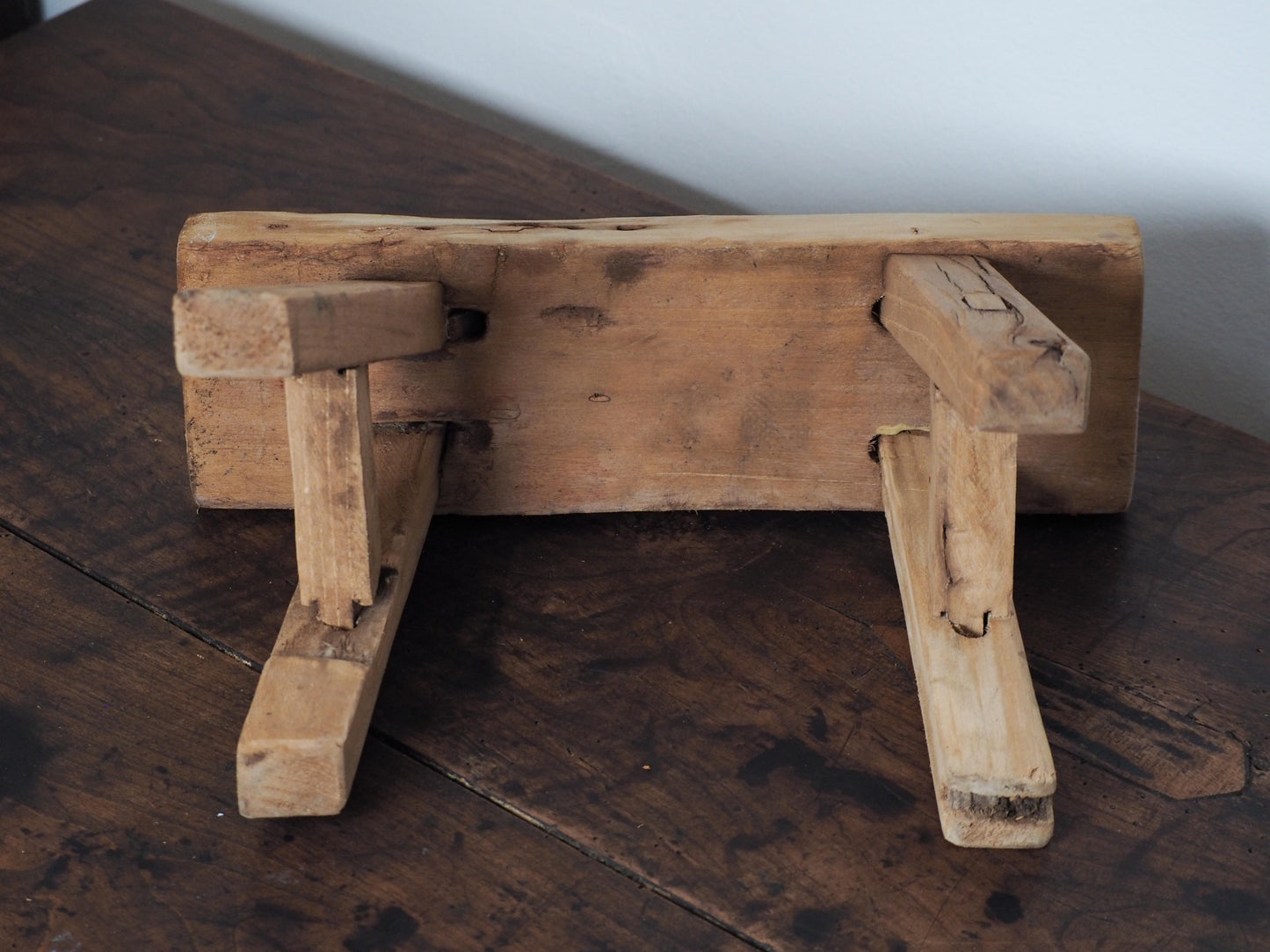 Antique Vintage Small Elm Rustic Wooden Farmhouse Stool / Milking Stool