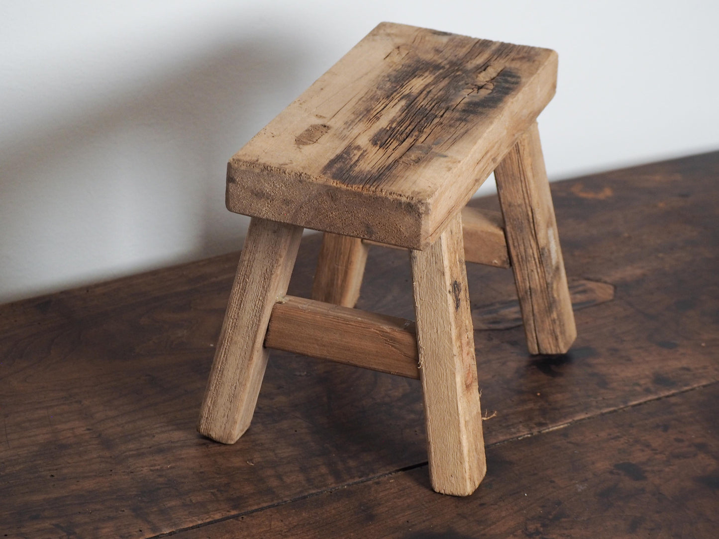 Antique Vintage Small Elm Rustic Wooden Farmhouse Stool / Milking Stool