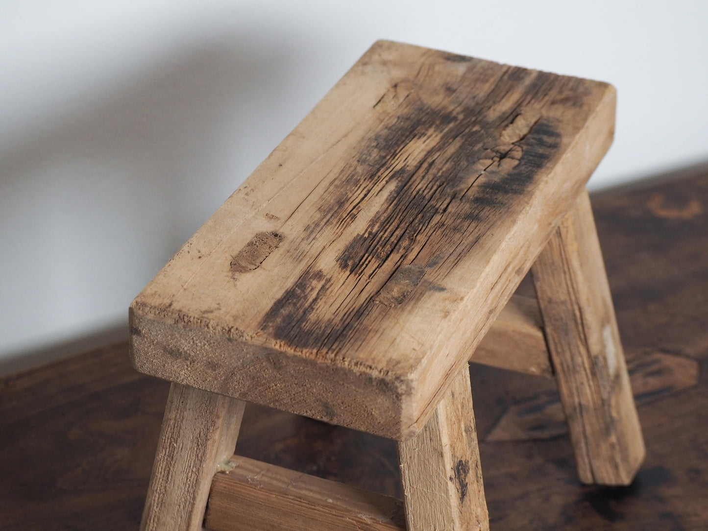 Antique Vintage Small Elm Rustic Wooden Farmhouse Stool / Milking Stool