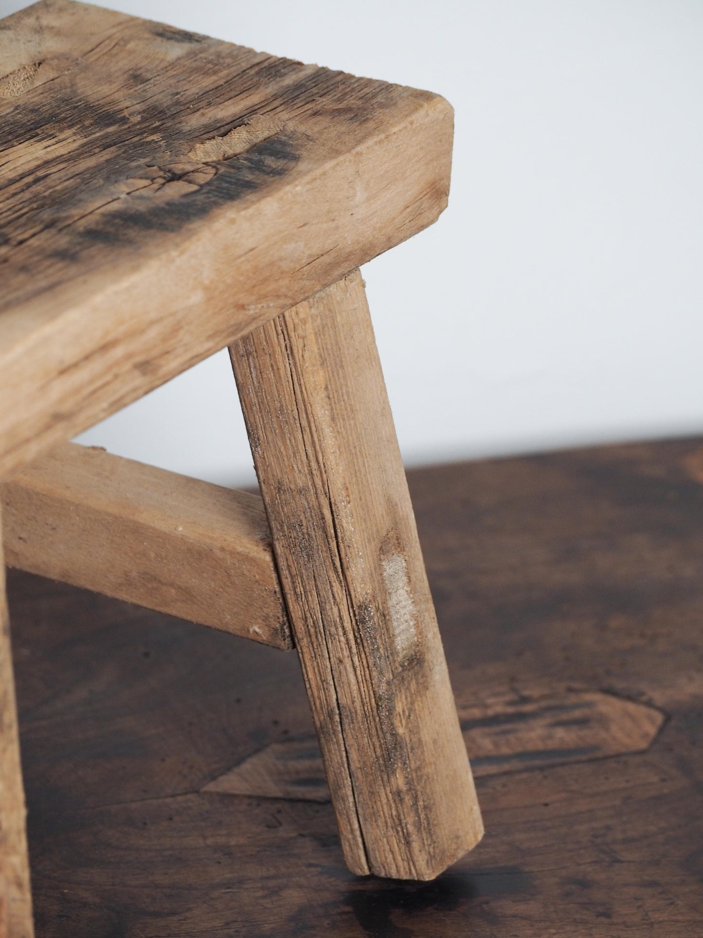 Antique Vintage Small Elm Rustic Wooden Farmhouse Stool / Milking Stool