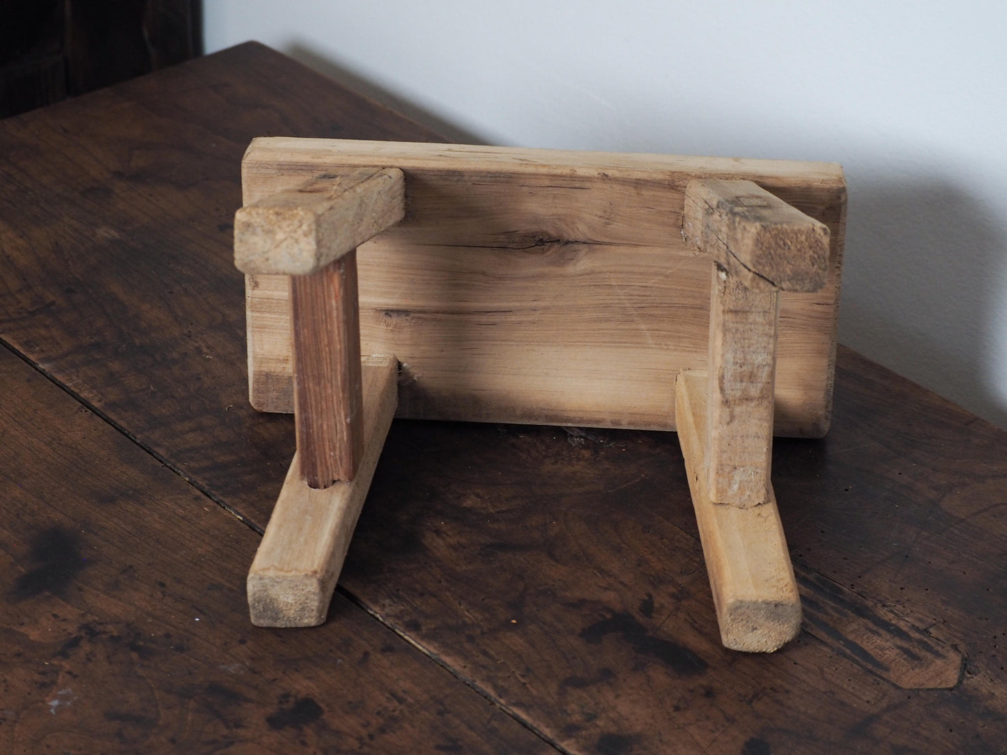 Antique Vintage Small Elm Rustic Wooden Farmhouse Stool / Milking Stool