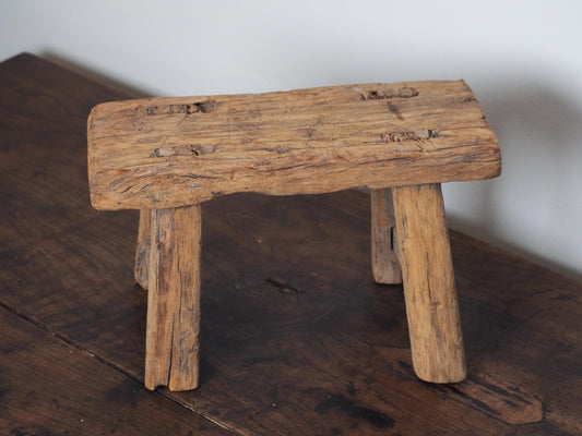 Antique Vintage Small Elm Rustic Wooden Farmhouse Stool / Milking Stool