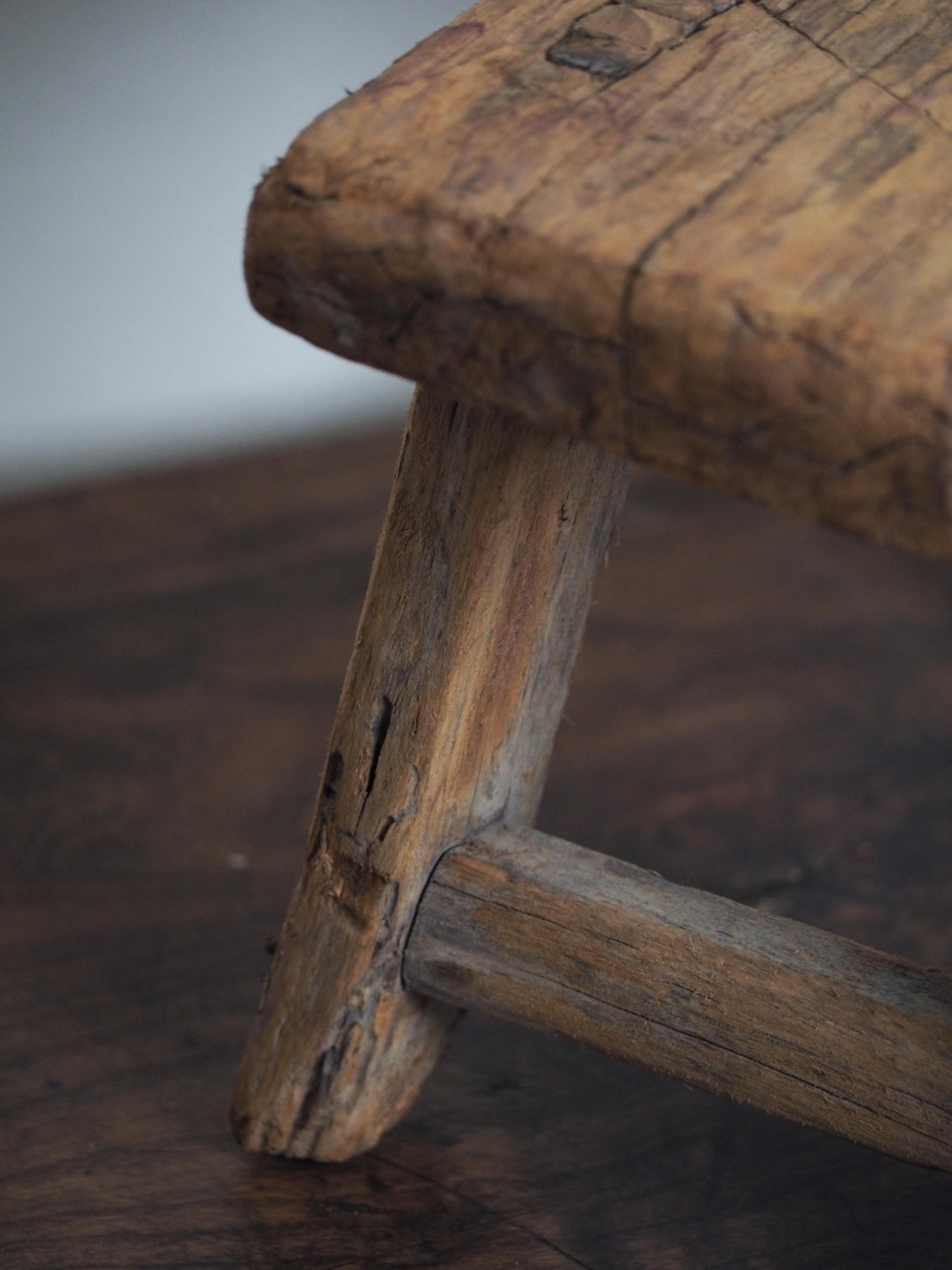 Antique Vintage Small Elm Rustic Wooden Farmhouse Stool / Milking Stool