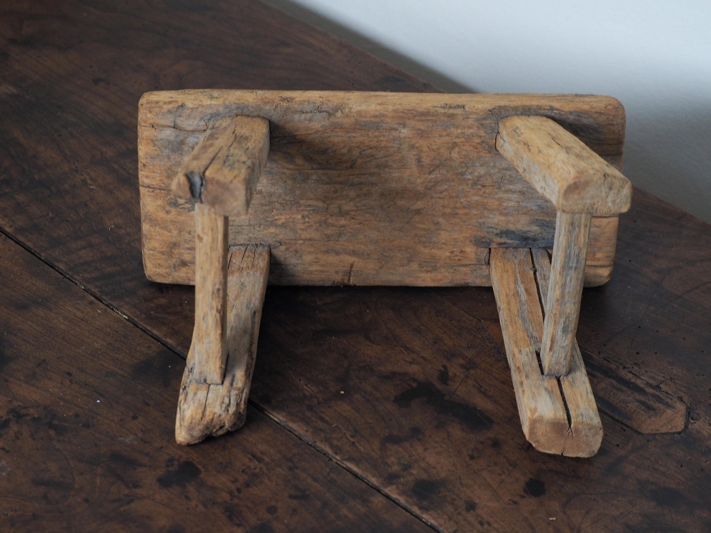 Antique Vintage Small Elm Rustic Wooden Farmhouse Stool / Milking Stool
