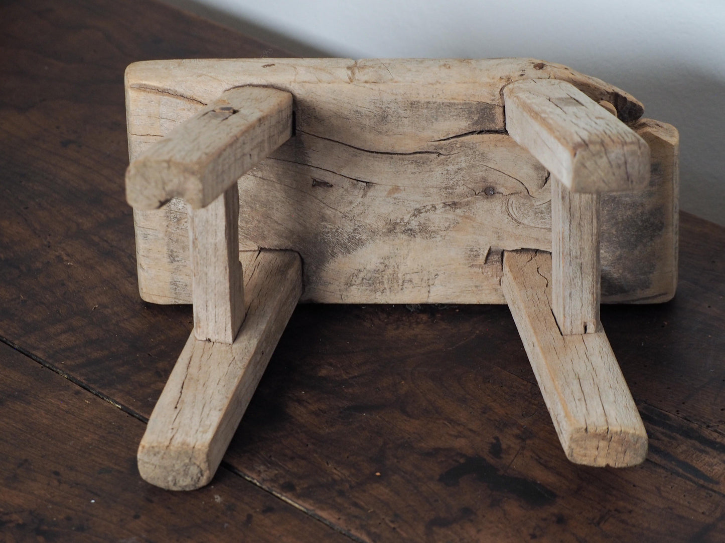 Antique Vintage Small Elm Rustic Wooden Farmhouse Stool / Milking Stool