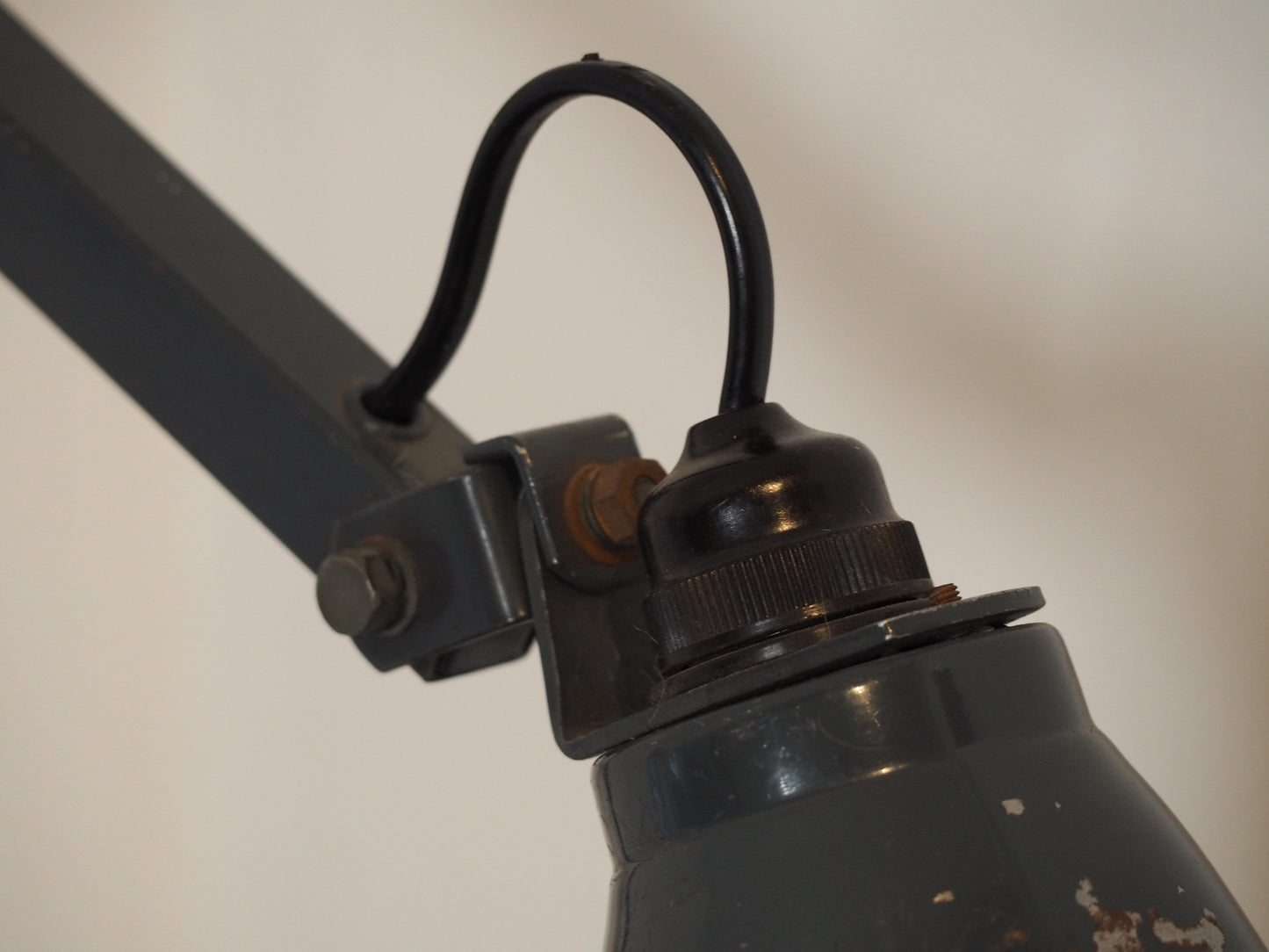 Vintage Black Industrial 'MEM' Angle-Poise Style Lamp on Solid Wooden Base