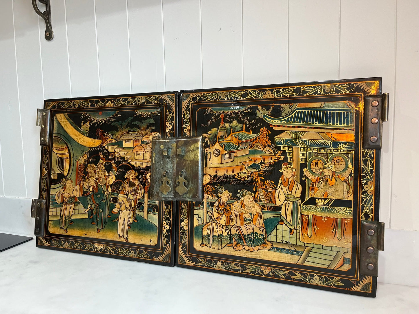 Antique Chinese Hand Painted Lacquered Decorative Cabinet DoorsDust CollectorsDust Collectors