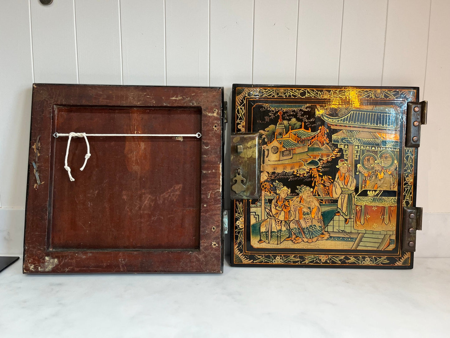 Antique Chinese Hand Painted Lacquered Decorative Cabinet DoorsDust CollectorsDust Collectors