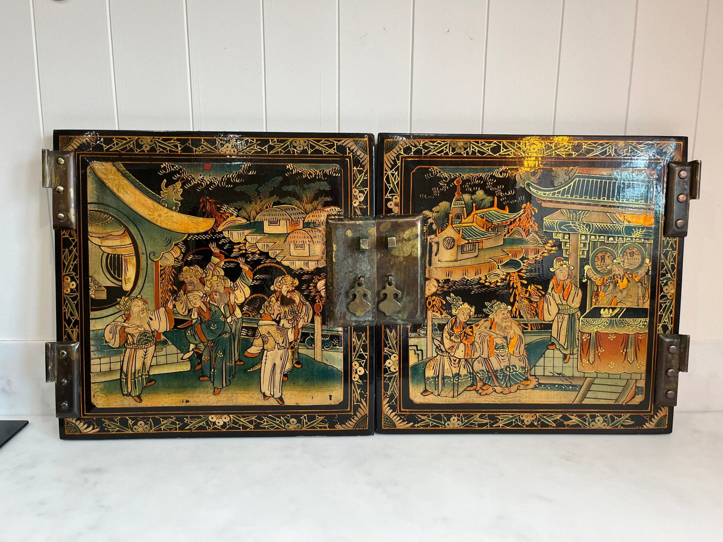 Antique Chinese Hand Painted Lacquered Decorative Cabinet DoorsDust CollectorsDust Collectors