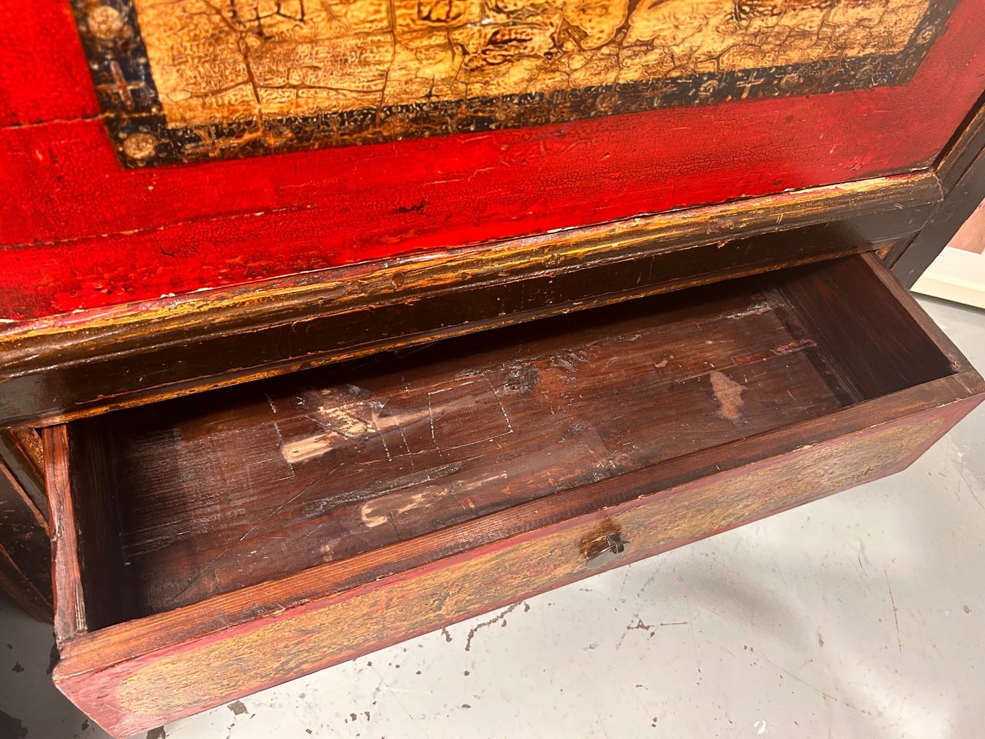 Antique Mongolian Elm Brightly Painted Two Door Two Drawer CabinetDust CollectorsDust Collectors