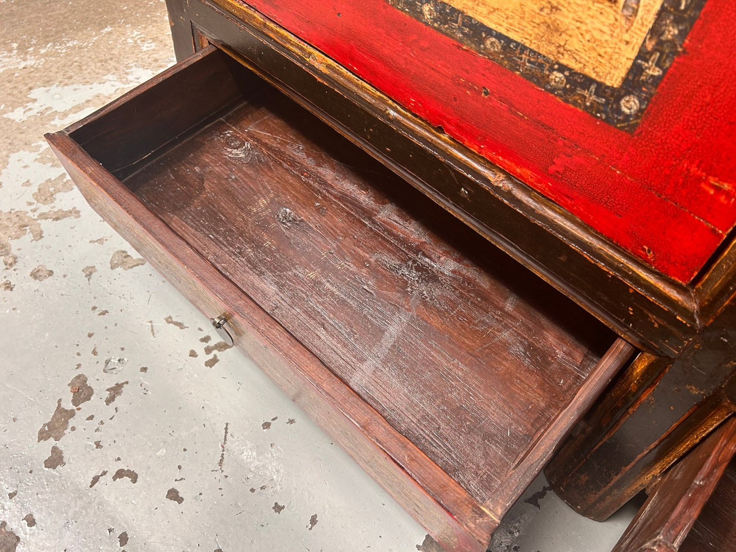 Antique Mongolian Elm Brightly Painted Two Door Two Drawer CabinetDust CollectorsDust Collectors