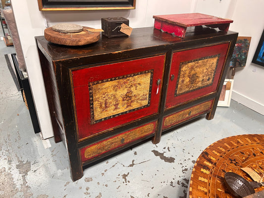 Antique Mongolian Elm Brightly Painted Two Door Two Drawer CabinetDust CollectorsDust Collectors