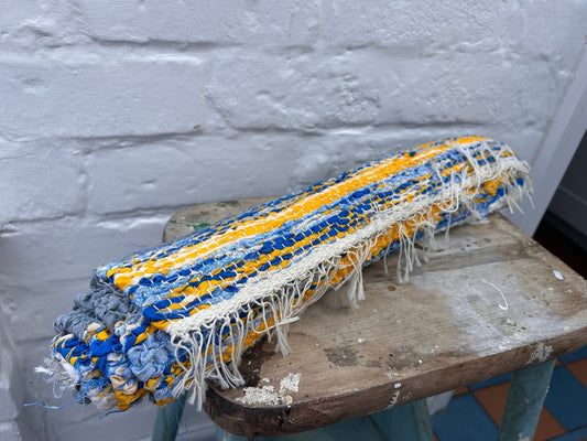 Handwoven Colourful Small Rug / Bath Mat Yellow, Blue, Grey & White StripedDust CollectorsDust Collectors