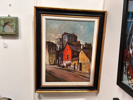 Original Oil on Canvas Depicting a European Street Scene by Andrew Constantine, Signed and Dated