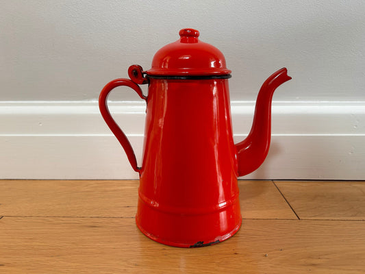 Vintage Red Enamel Kettle Coffee Pot Made in Poland