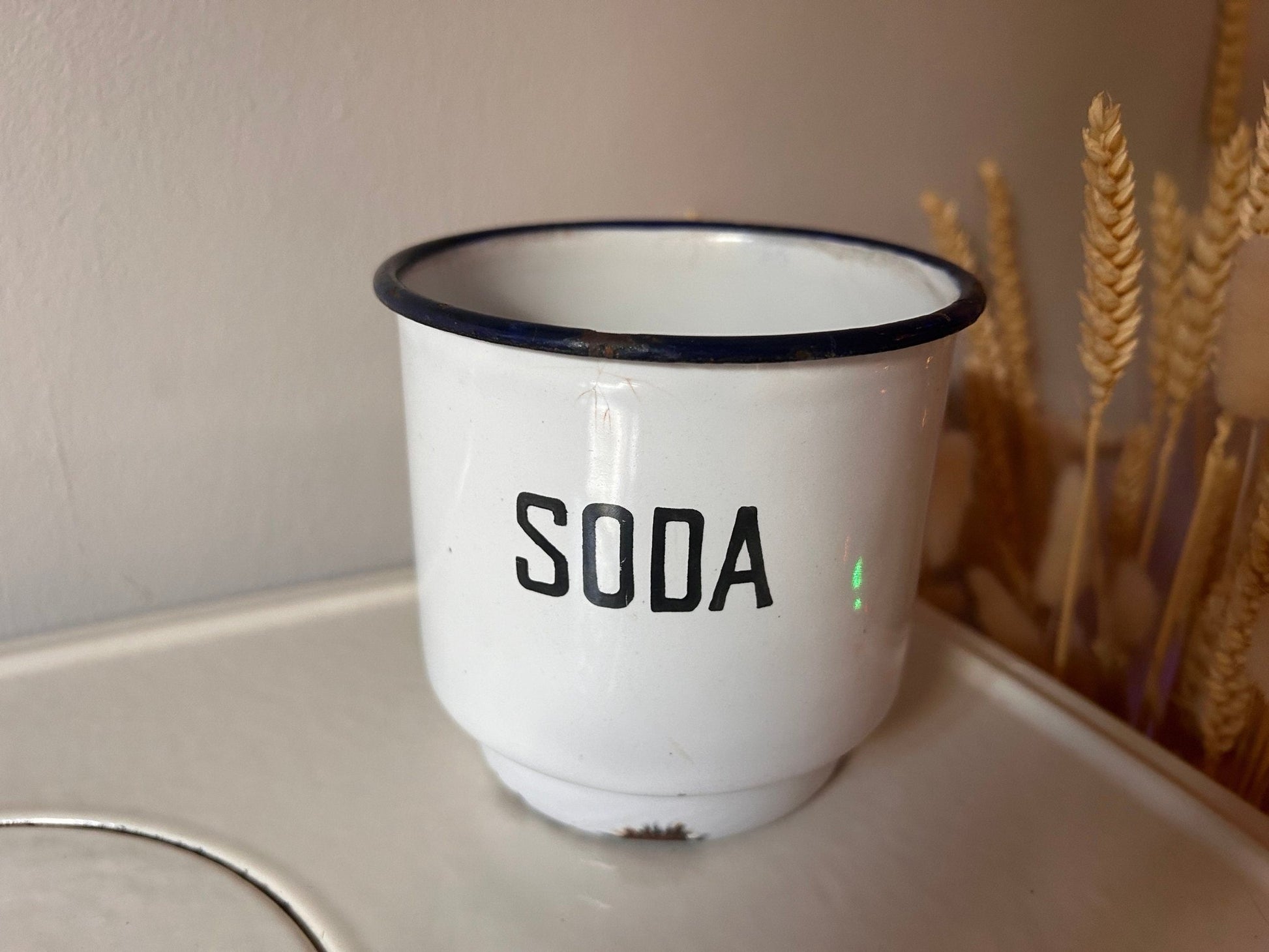 Rare Antique Vintage German Utility Enamelware Soda Pot Old Kitchen EnamelDust CollectorsDust Collectors