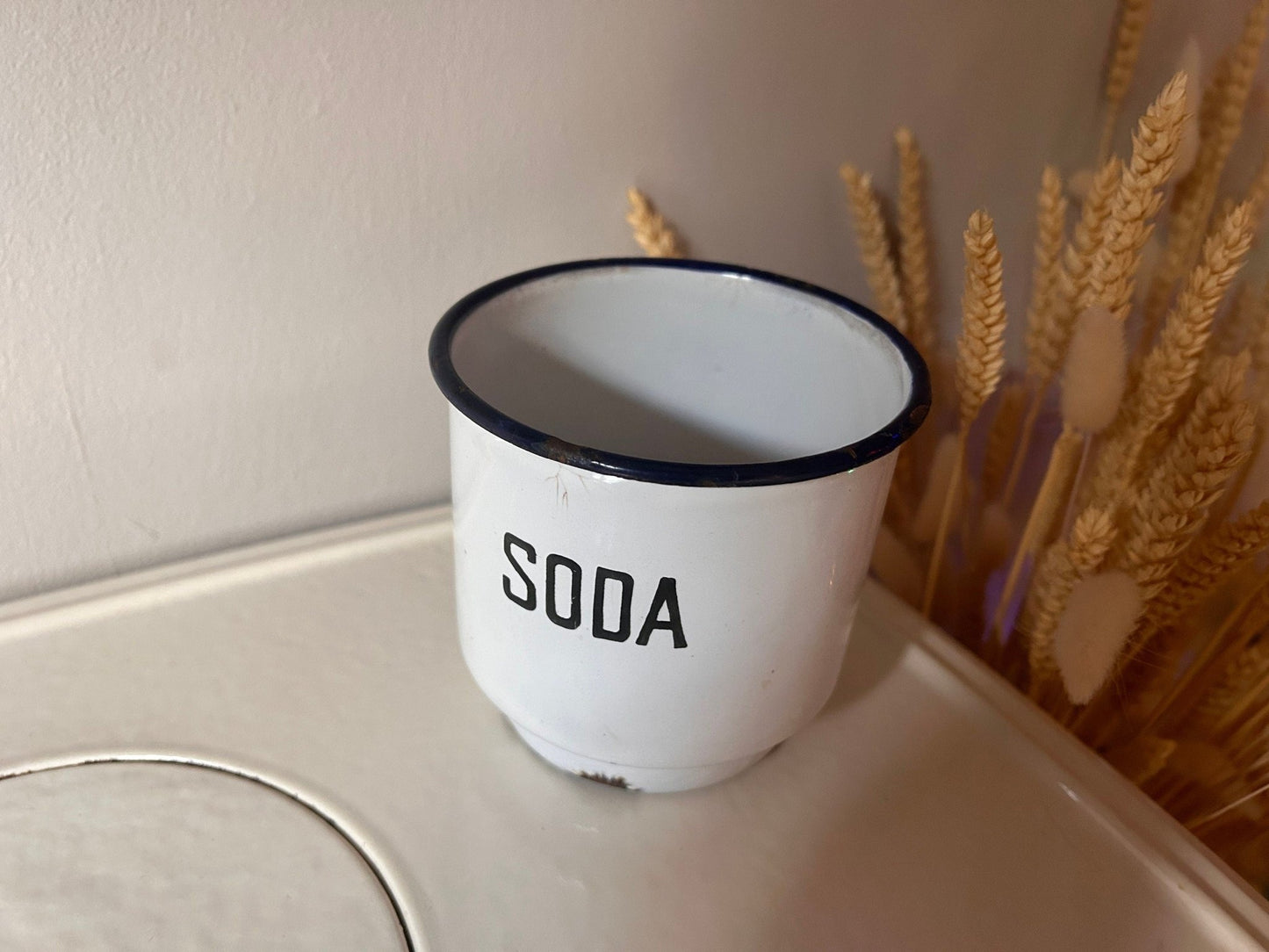 Rare Antique Vintage German Utility Enamelware Soda Pot Old Kitchen EnamelDust CollectorsDust Collectors