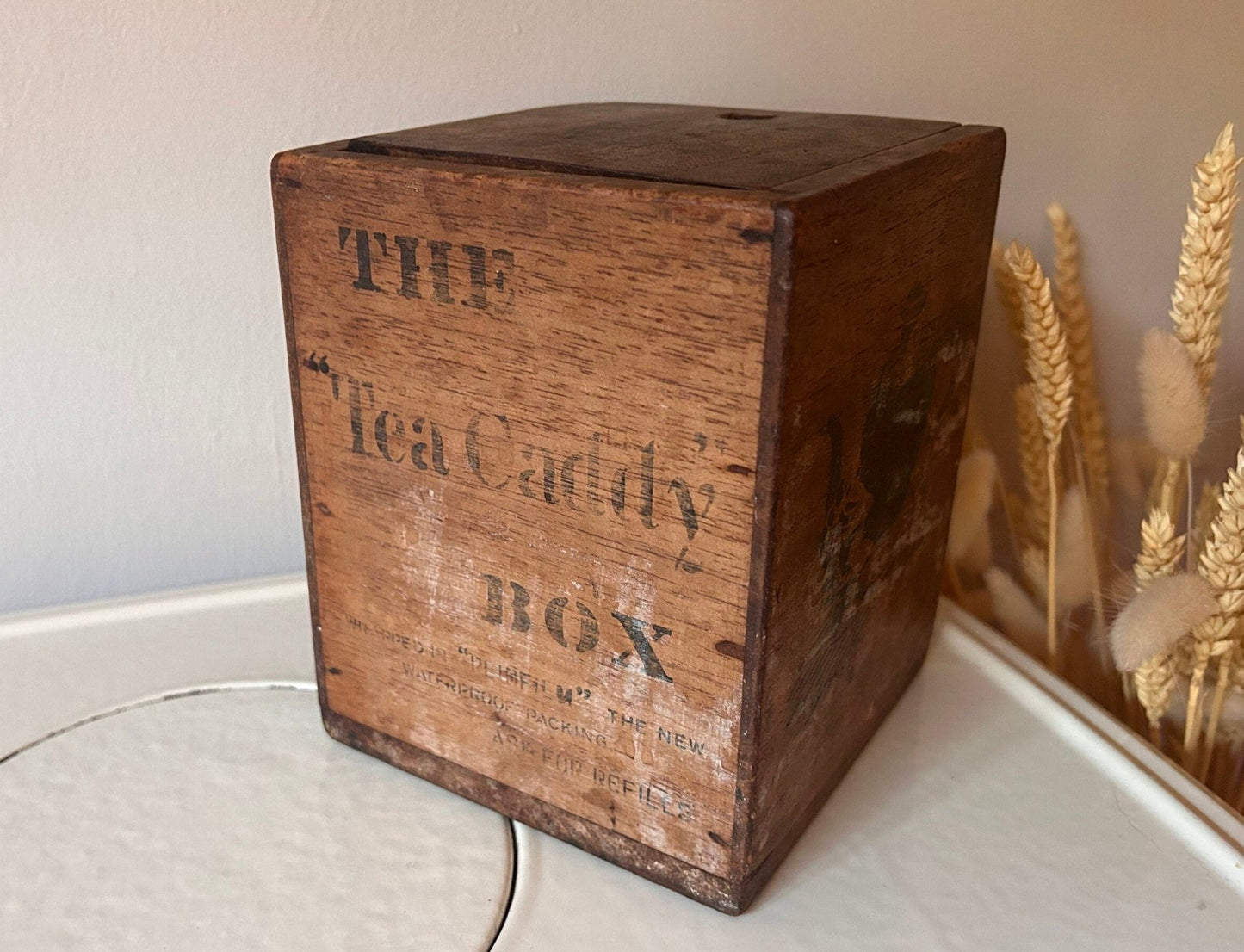 Rare Antique Vintage Tea Caddy Wooden Box Advertising Tea ChestDust CollectorsDust Collectors