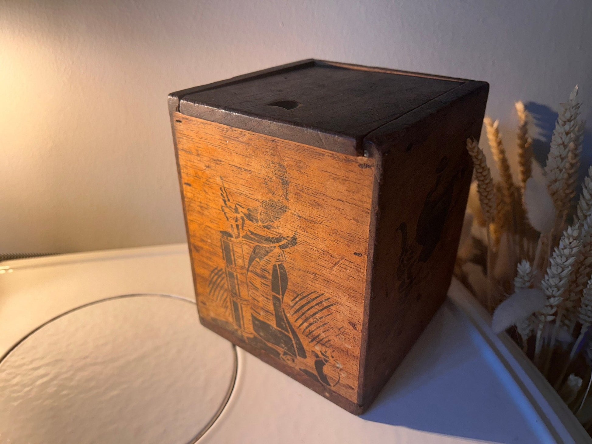 Rare Antique Vintage Tea Caddy Wooden Box Advertising Tea ChestDust CollectorsDust Collectors