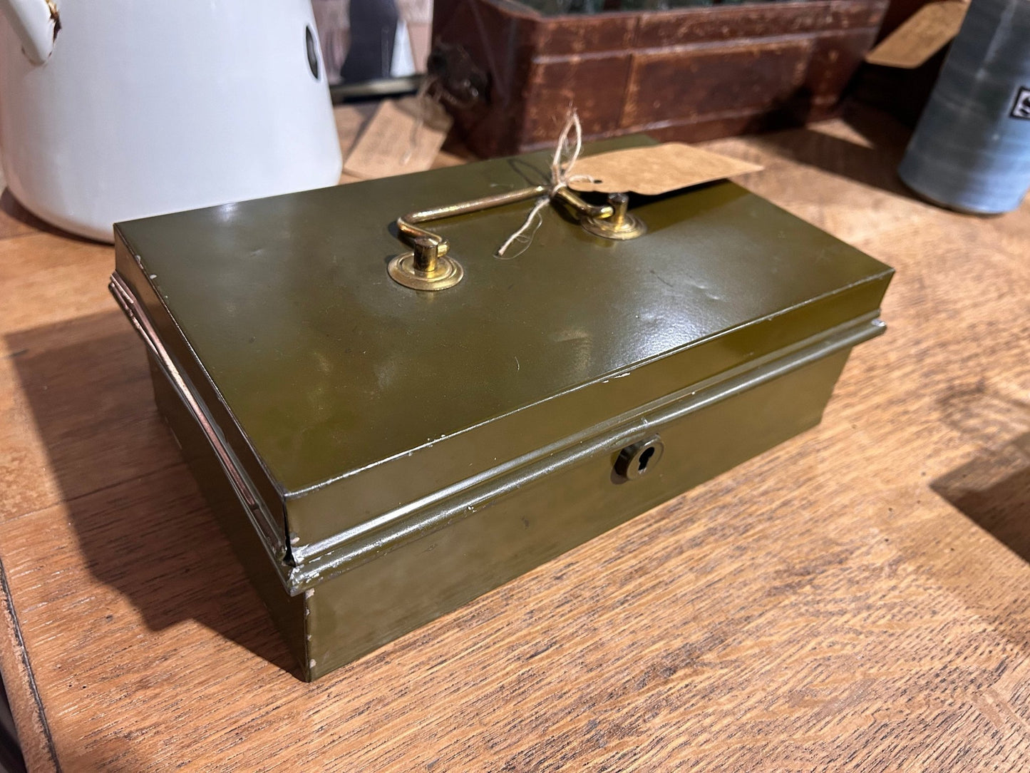 Vintage Criterion Made in England Military Green Metal Cash Box with TrayDust CollectorsDust Collectors