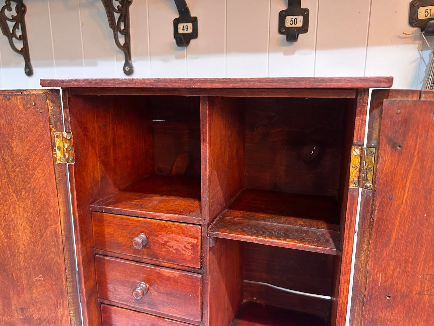 Vintage Stained Pine Apprentice Style Toolmakers Wooden ChestDust CollectorsDust Collectors