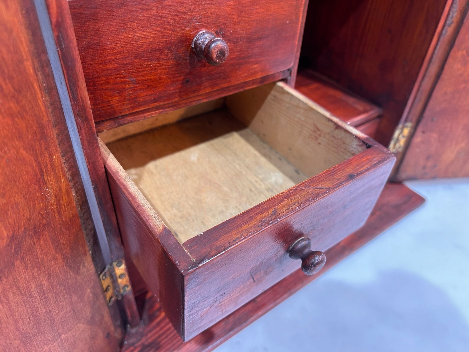 Vintage Stained Pine Apprentice Style Toolmakers Wooden ChestDust CollectorsDust Collectors
