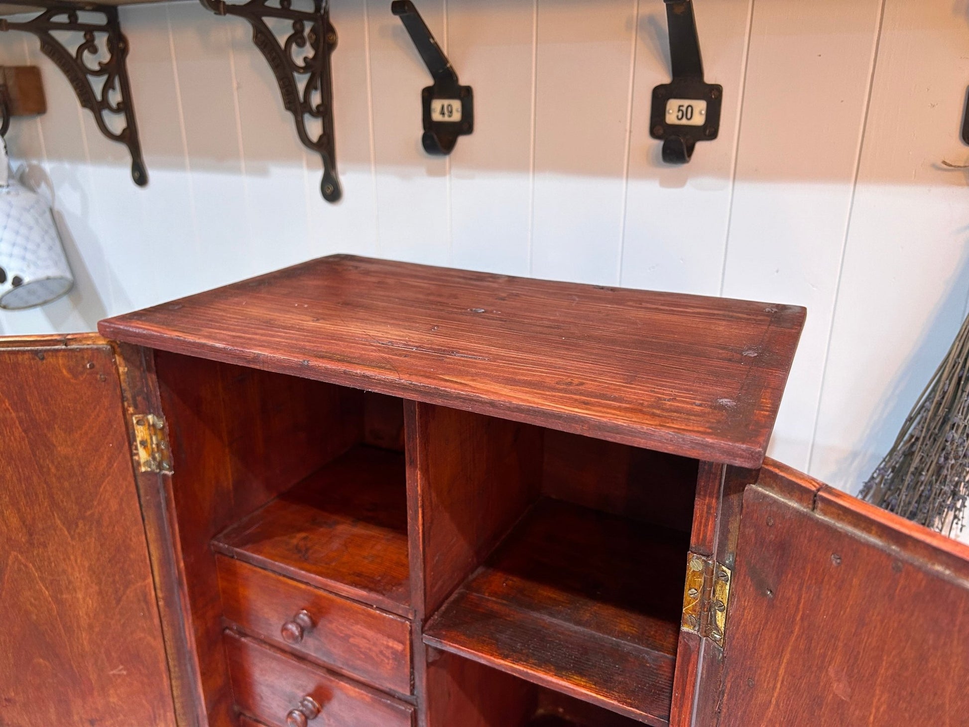Vintage Stained Pine Apprentice Style Toolmakers Wooden ChestDust CollectorsDust Collectors